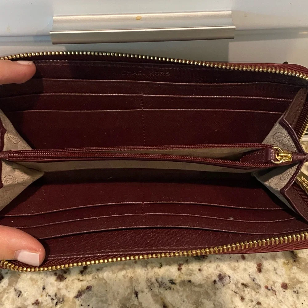 Michael Kors Maroon Wallet with Gold Accents